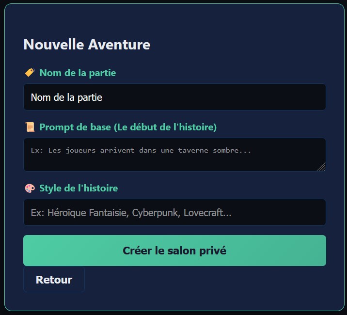Fenêtre de création d'une nouvelle aventure